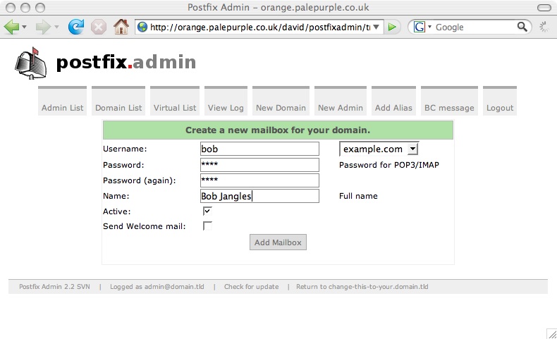 PostfixAdmin Screenshot